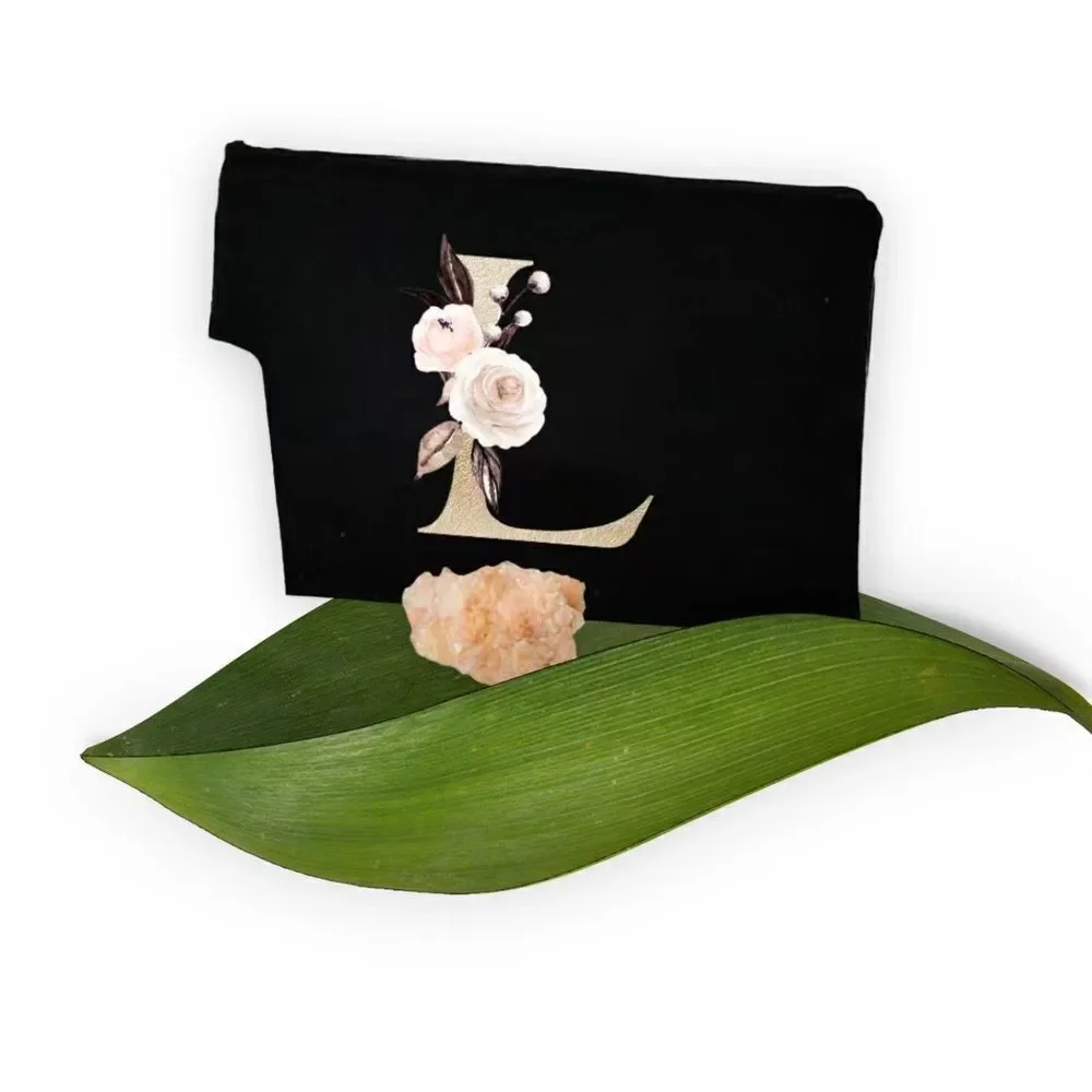 ZIP TOP BLACK‎ COSMETIC BAG WITH INITIAL